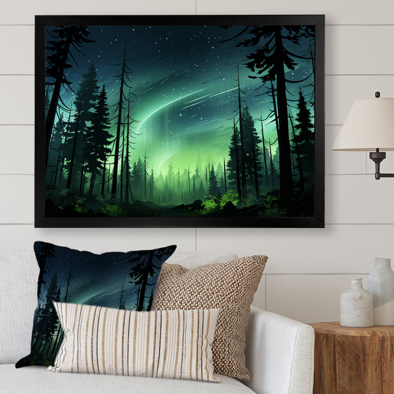 «Canadian Boreal Ballet 3 - Northern Lights», art mural, Cadre d'angle fermé noir, H 34 po x l 44 po x P 1,5 po