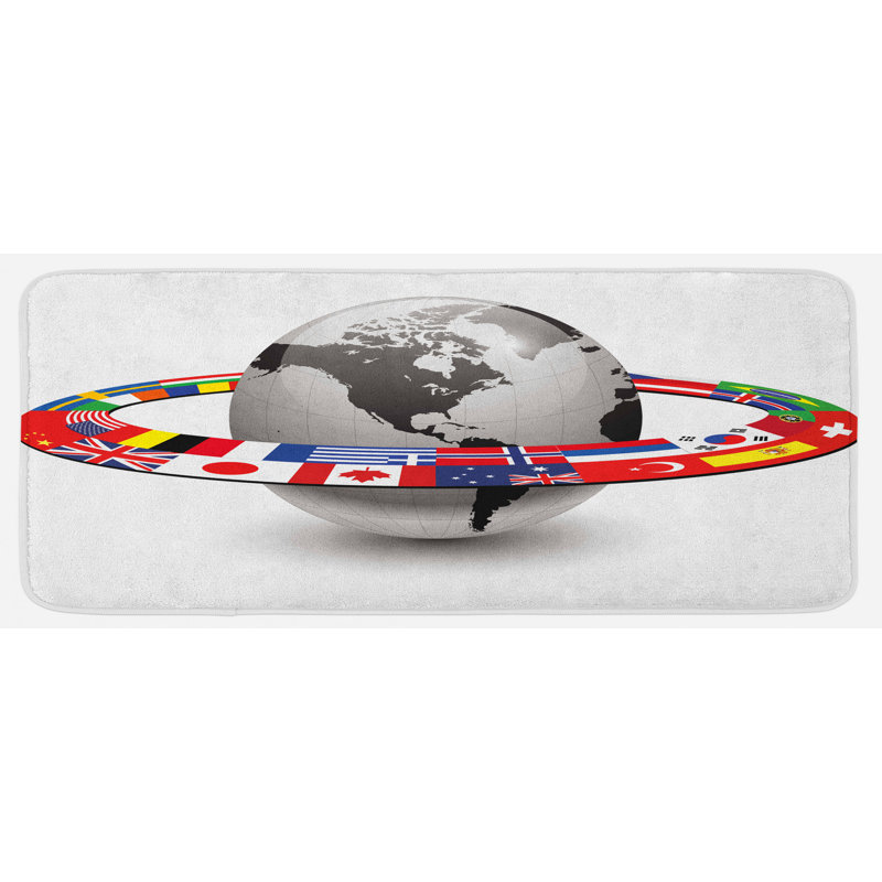 Tapis de cuisine multicolore avec drapeaux nationaux et orbite terrestre avec drapeaux nationaux