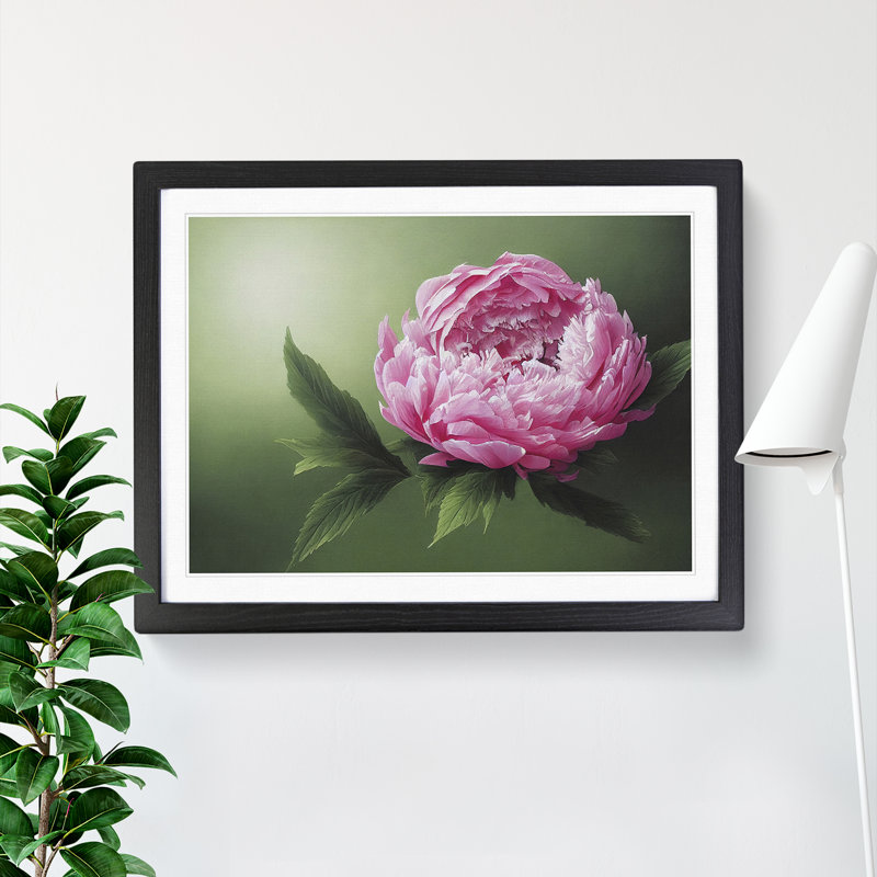 Masterful Peony Flower - Single Picture Frame Painting, Black, 46cm H x 64cm W x 2cm D