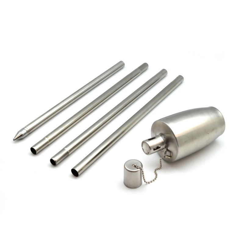 Harbour Housewares - 2x Garden Flame Torches - Metal Barrel Design, Silver