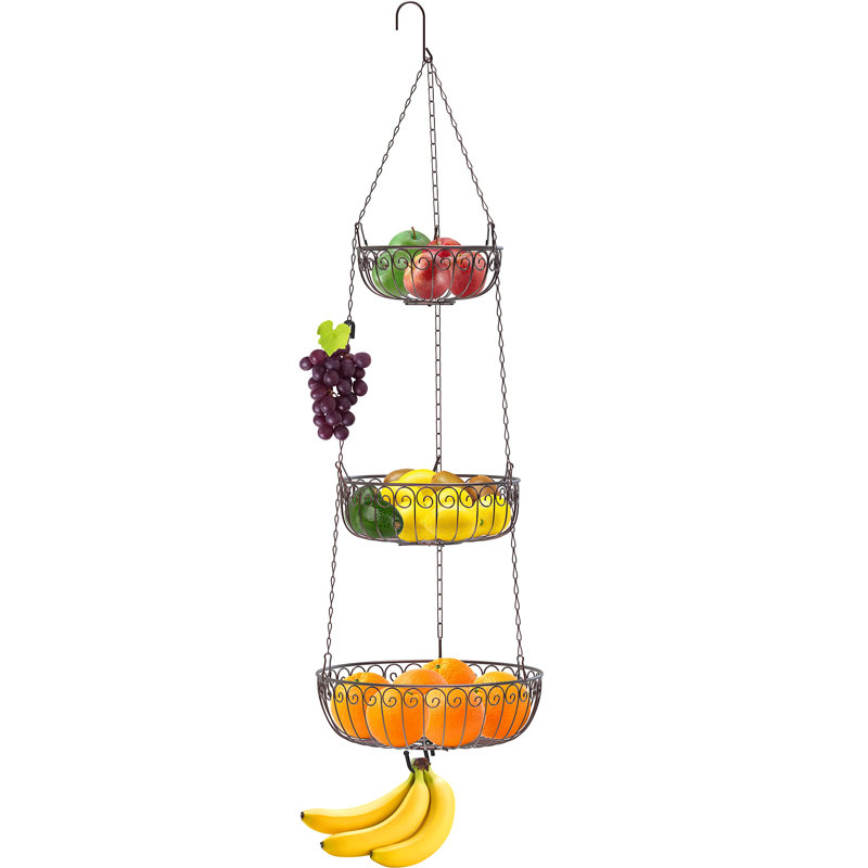 3-Tier Fruit Hanging Basket, Bronze