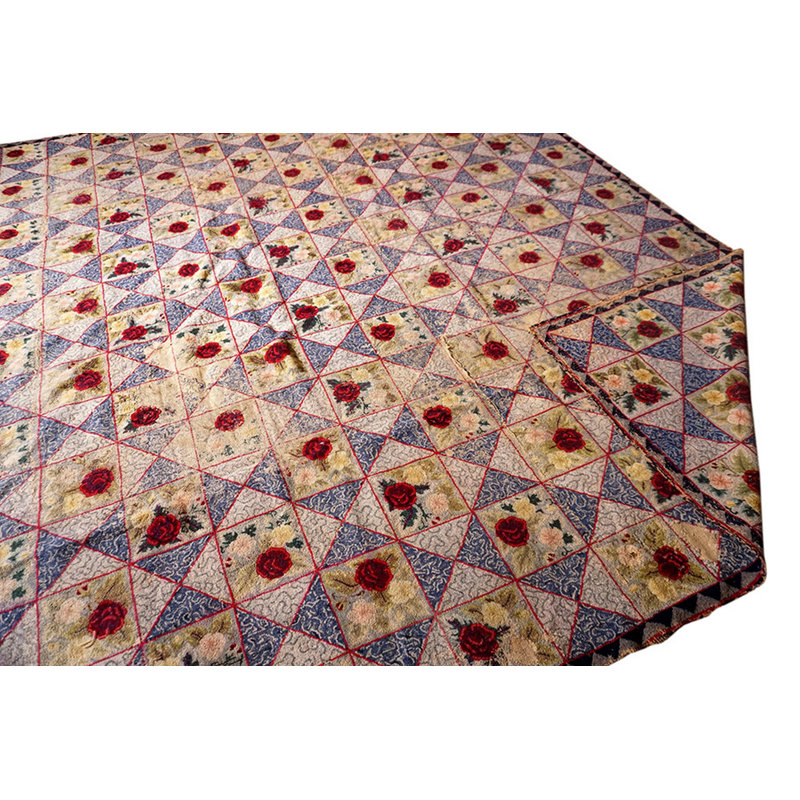 Antique 1880s Multicolor Jewel Tones Wool American Hooked Rug
