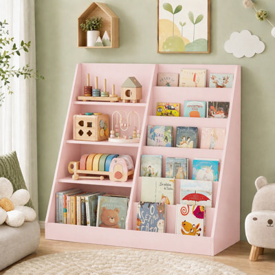 Wooden 4 - Tier Kids Bookcase with Display Stand for Bedroom or Playroom