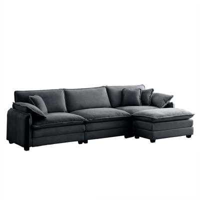 L-Shaped Oversize 3-Seater Sofa With Footrest And 5 Pillows