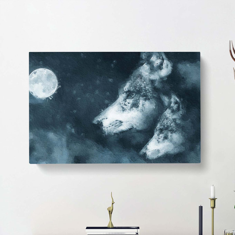 Wolves In The Moonlight - Wrapped Canvas, 50cm H x 76cm W x 3cm D