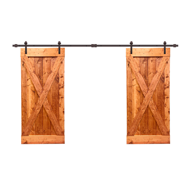 76 in x 84 in Red Walnut Knotty Pine Double Sliding Barn Door