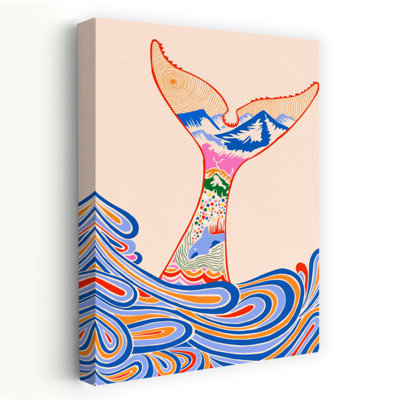 Contemporary Art Abstract Peaceful Serene Whale Nature Ocean Wall Art - Wrapped Canvas Print