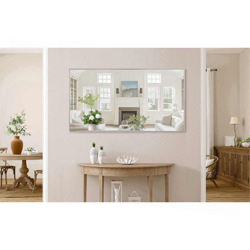 Miroir de salle de bain rectangulaire surdimensionné moderne avec cadre argenté Grand miroir mural décoratif pour salle de bain