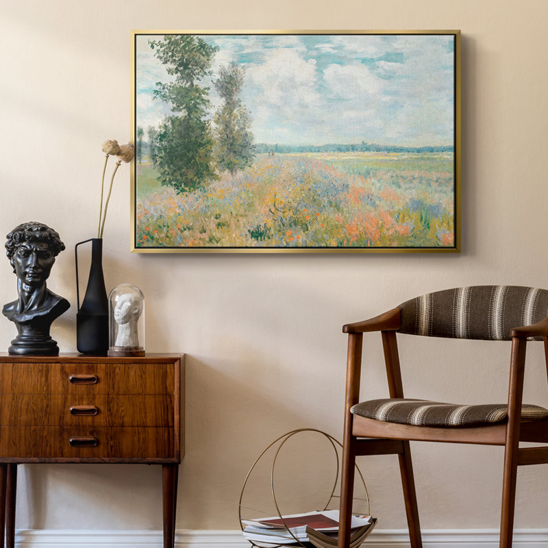 Paysage rétro -XCII, H 27 po x l 41 po x P 2 po, Toile avec cadre doré