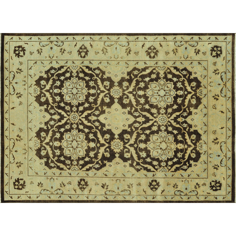 Tapis vert clair en laine noué à la main Kirtley, Rectangle 12 pi x 15 pi