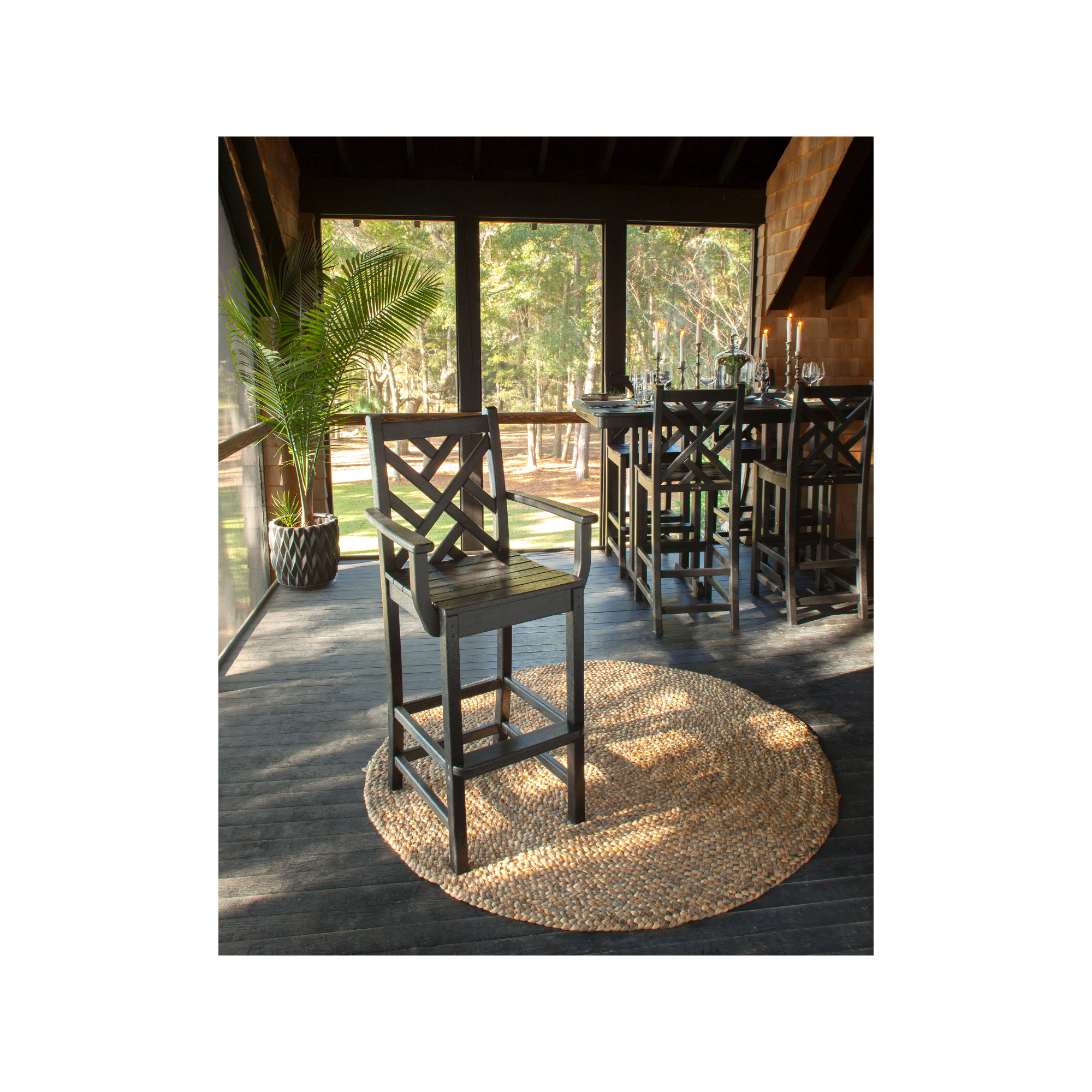 POLYWOOD Chippendale Bar Arm Chair in Sand, Slate Gray
