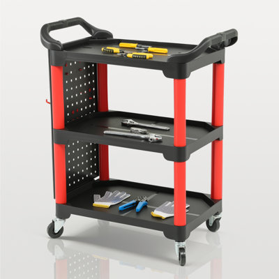 3-Tier Heavy-Duty Detailing Cart With Hooks Rolling PP Utility Cart For Garage, Mechanics & Auto Detailing