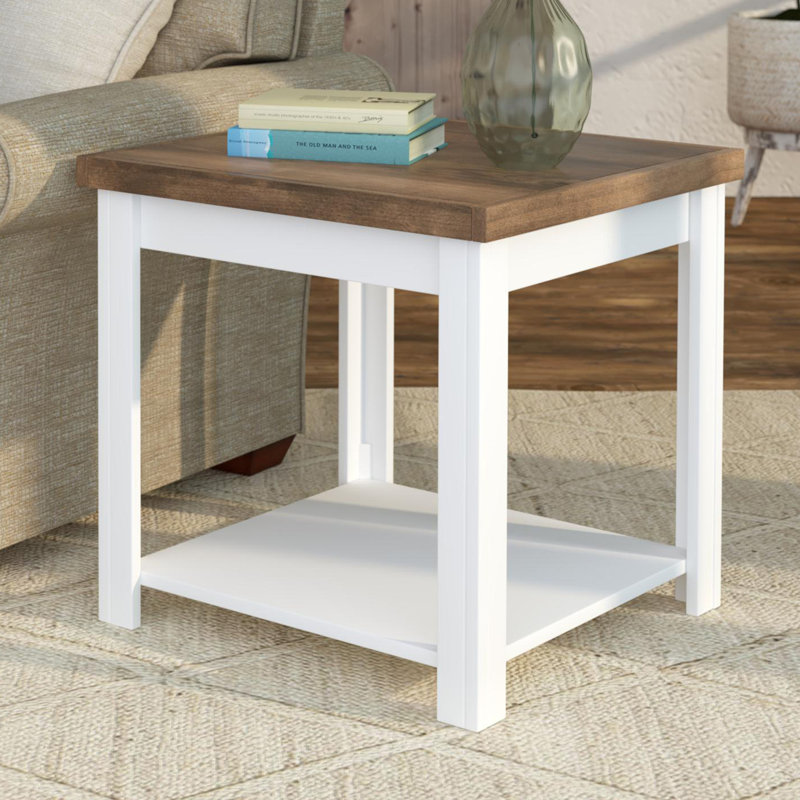 Table d'appoint 24 po, aucun assemblage requis, finition Jasmine blanchie et bois de grange, Blanc
