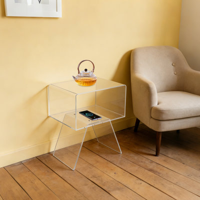 Table d'appoint à 2 niveaux en acrylique transparent, table de chevet et table de chevet moderne avec rangement, capacité de 10 kg