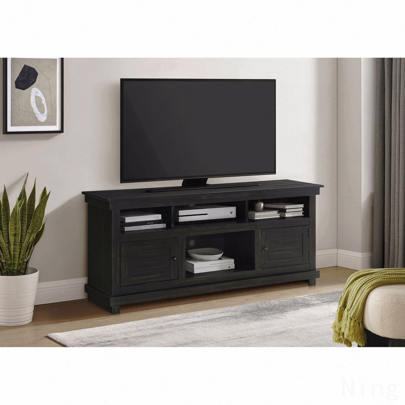 Meuble télé brun patiné, meuble multimédia rétro pour le salon, 27 po H x 60 po L x 16,25 po l, Brun délavé