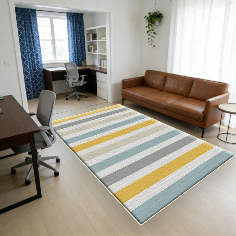Ciicool Modern Abstract Rug for Living Room, 5'x7' Machine Washable Area Rug Non-Slip Rug, Low-Pile Contemporary Indoor Dining Floor Carpet for Bedroom Office Under Table Home Decor Yellow Blue Gray
