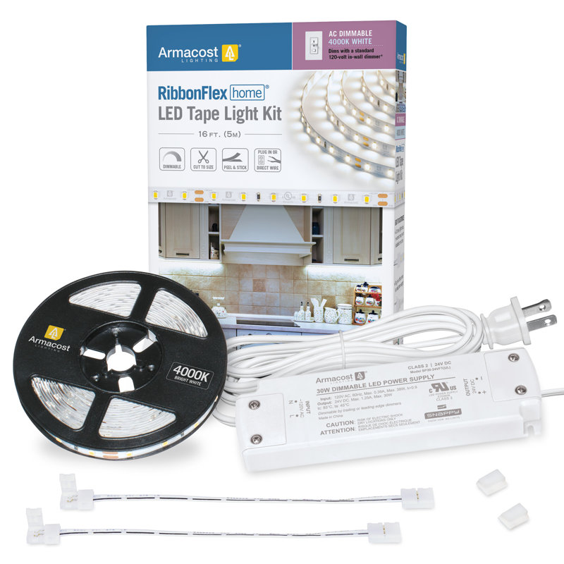 Ensemble de bande lumineuse à DEL à intensité variable 24 V CA RibbonFlex Home, 4000K