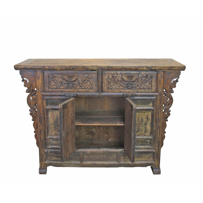 Armoire à double tiroir en orme sculpté