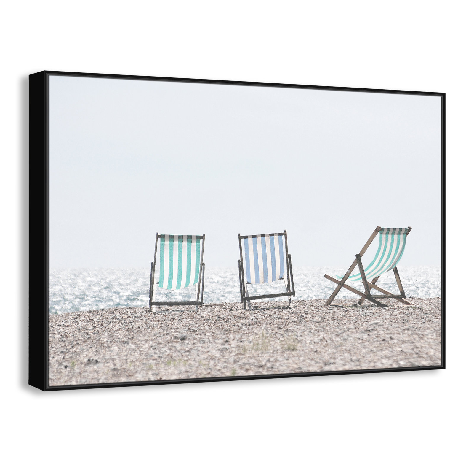 Adriatica "Beach Chairs" Print, 41.5" H x 61.5" W x 2" D, Black Framed Canvas