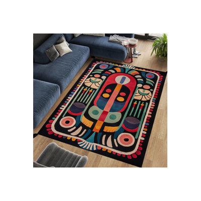 Tapis tissé multicolore à motif abstrait frangé Nora Art