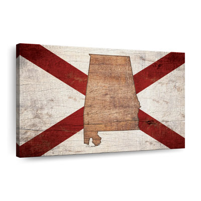 Carte d'État sur le drapeau de l'Alabama sur toile