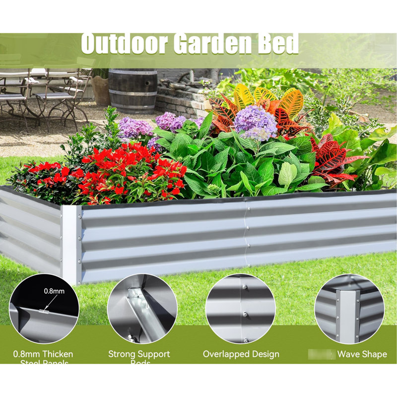 6X3x1ft Galvanized Raised Garden Bed, Outdoor Planter For Gardening. Generous Space Plants. Steel, . Open Base Rich Soil. Stable With Support Rods. Safe Edge Design. Hassle- Assembly Bed 6X3x1ft,