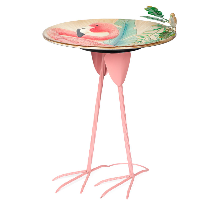 23"H Metal Flamingo Birdbath with Stand