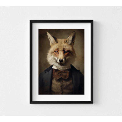 Reproduction d'art d'un renard: style rétro, encadré ou non