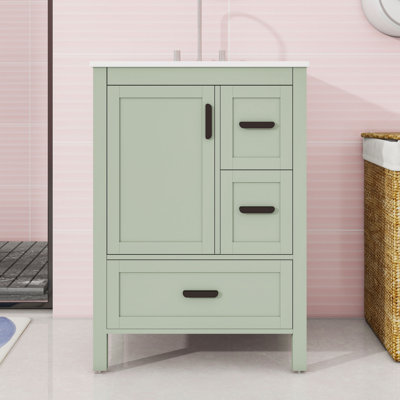 Bathroom Vanity with Ceramic Sink, 3 Drawers and Soft-Close Door