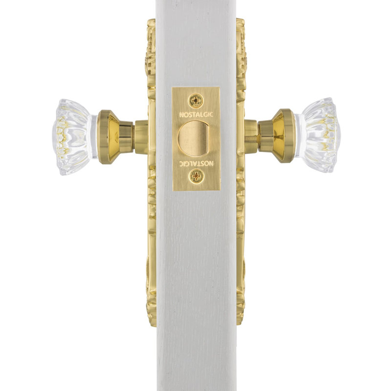 Victorian Plate with Crystal Door Knob, Unlacquered Brass, 2-3/8”