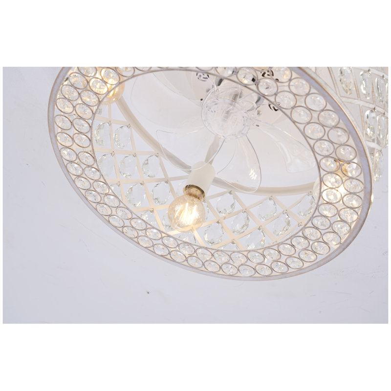 Ventilateur de plafond en cristal 19,6 po avec ensemble d'éclairage, ventilateur de lustre encastré en or et blanc avec télécommande, moteur à courant continu réversible pour chambre à coucher