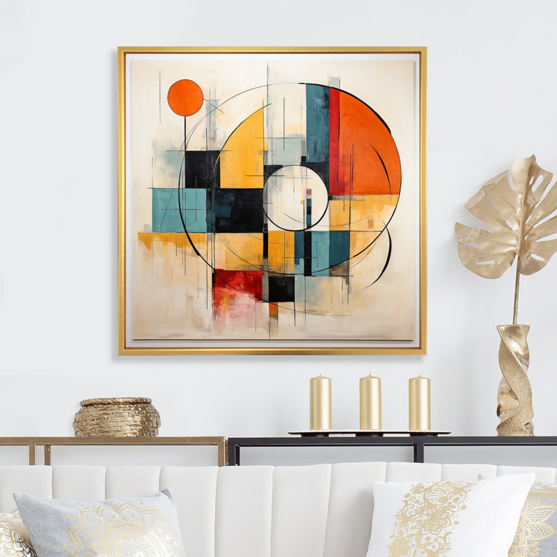 «Blue Orange Mid Century Geometric Abstractions II», reproduction, H 36 po x l 36 po x P 1,5 po, Cadre flottant doré