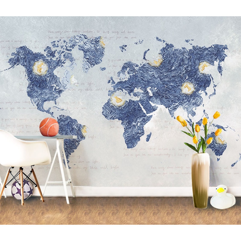 Papier peint texturé amovible abstrait carte du monde nordique scandinave, l 150 po x L 98 po