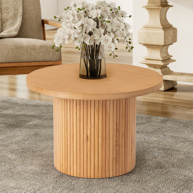 Pedestal Wood Round Coffee Table, 40cm H x 60cm W x 60cm D, Natural