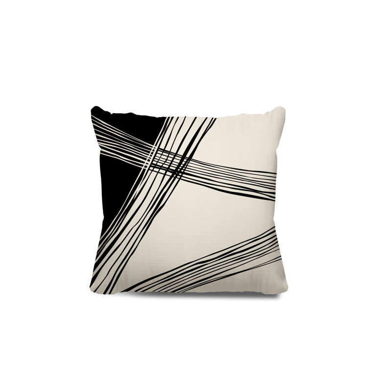 Coussin décoratif réversible intérieur / extérieur Cassie, H 15 po x l 15 po, Noir / crème / noir