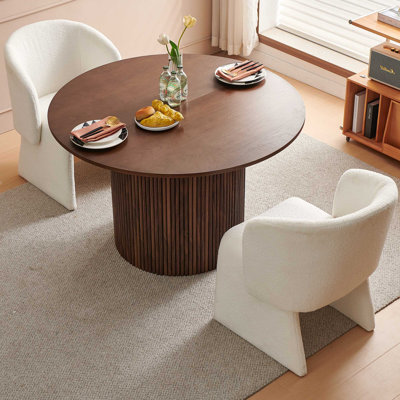 Kitchen Dining Table Set for 2, Farmhouse Round Dining Room Table and 2 Seated Dining Accent Chairs Curved Backrest&Armrest, Modern Dining Room Table Set for Home Dining Hall