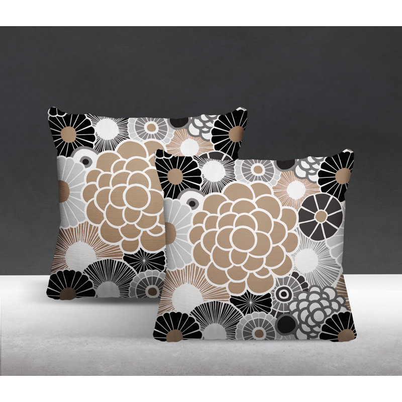 Floral Outdoor Reversible Throw Pillow, Beige, 19W" x 19H"