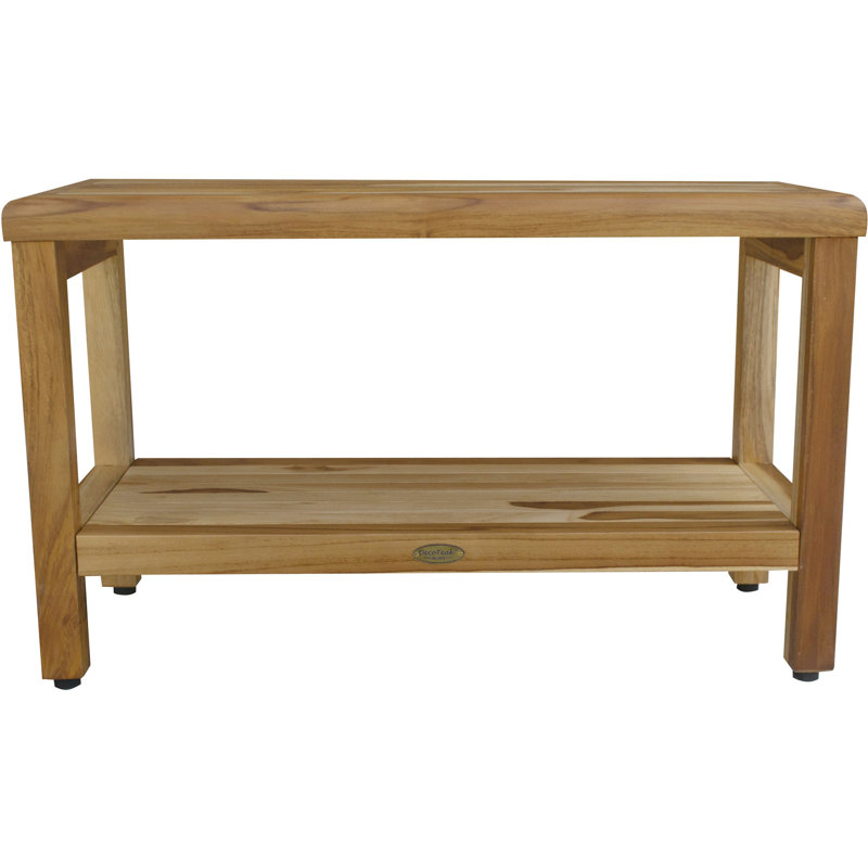 Rectangular Teak Shower Bench With Shelf, Natural, 18" H x 30" W x 14" D