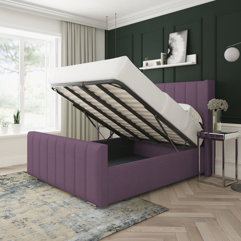 Aspen Wool Upholstered Ottoman Bed Frame, Lilac, Double (4'6)