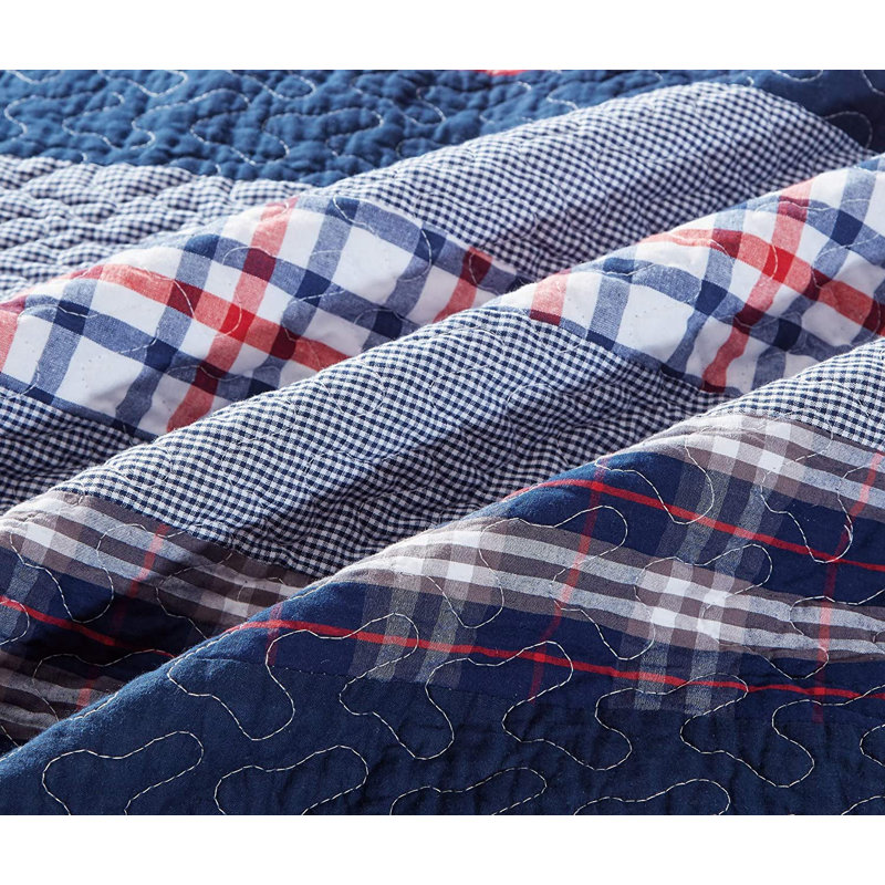 Navy 5-Piece Pre-Washed Cotton Striped Quilted Daybed Cover Set