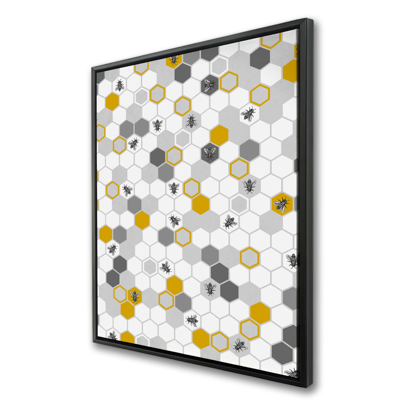 Beehive Pattern - Yellow Framed Canvas for Home Decor