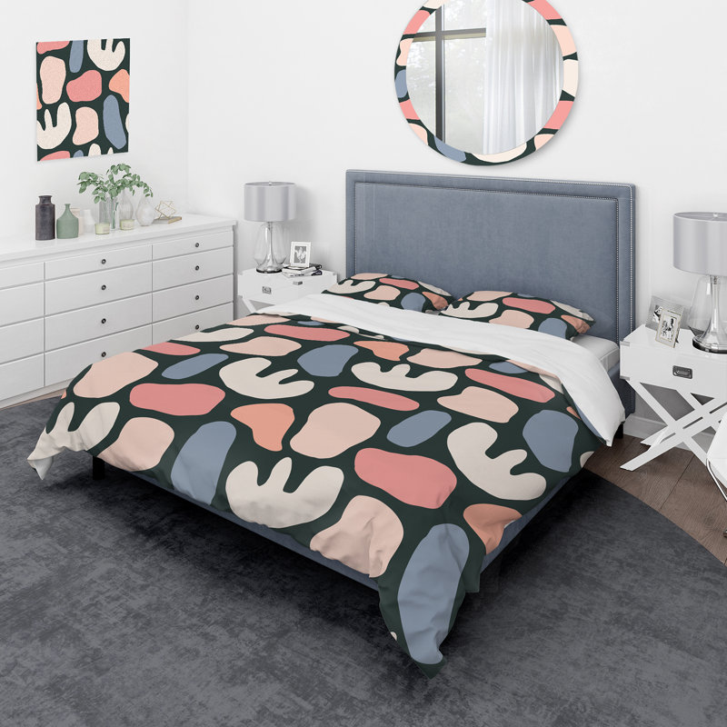 Formes rétro bleues et rouges - Ensemble de housse de couette moderne - Microfibre de polyester