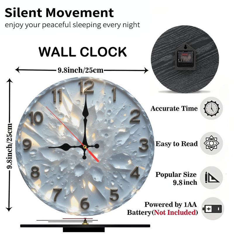 Horloge murale artistique en cristal avec motif de flocon de neige