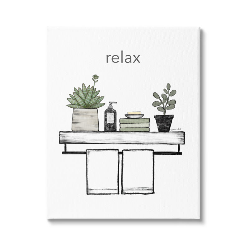 «Relax Bathroom Pots Botanicals» par Annie Lapoint - impression sur toile tendue, H 40 po x l 30 po x P 1,5 po