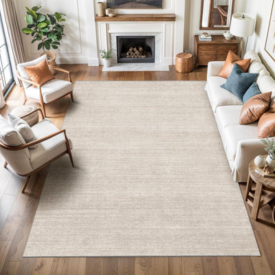 3'X5' Beige Washable Area Rug - Non-Slip Backing, Stain Resistant & Foldable, Ideal For Living Room & Bedroom