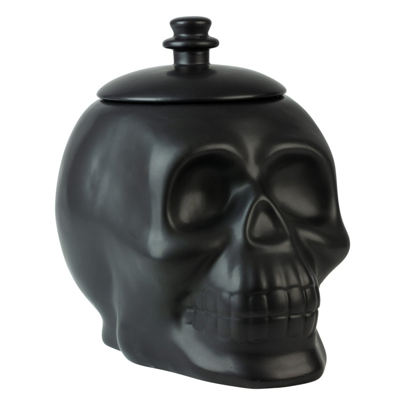 Matte Black Ceramic Skull Cookie Jar