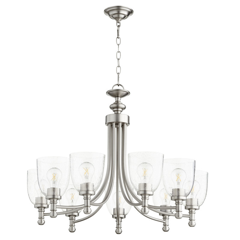 Riveria 9 - Light Dimmable Classic / Traditional Chandelier, Satin Nickel