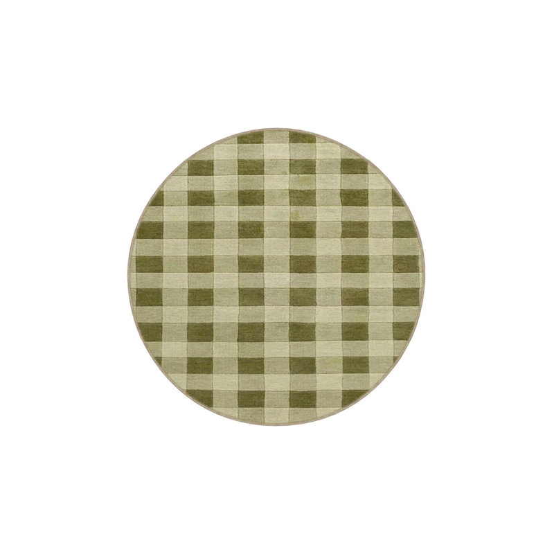 Modern Checkered Green Tone Decorative Carpet, Rectangle 5'2" x 7'7"