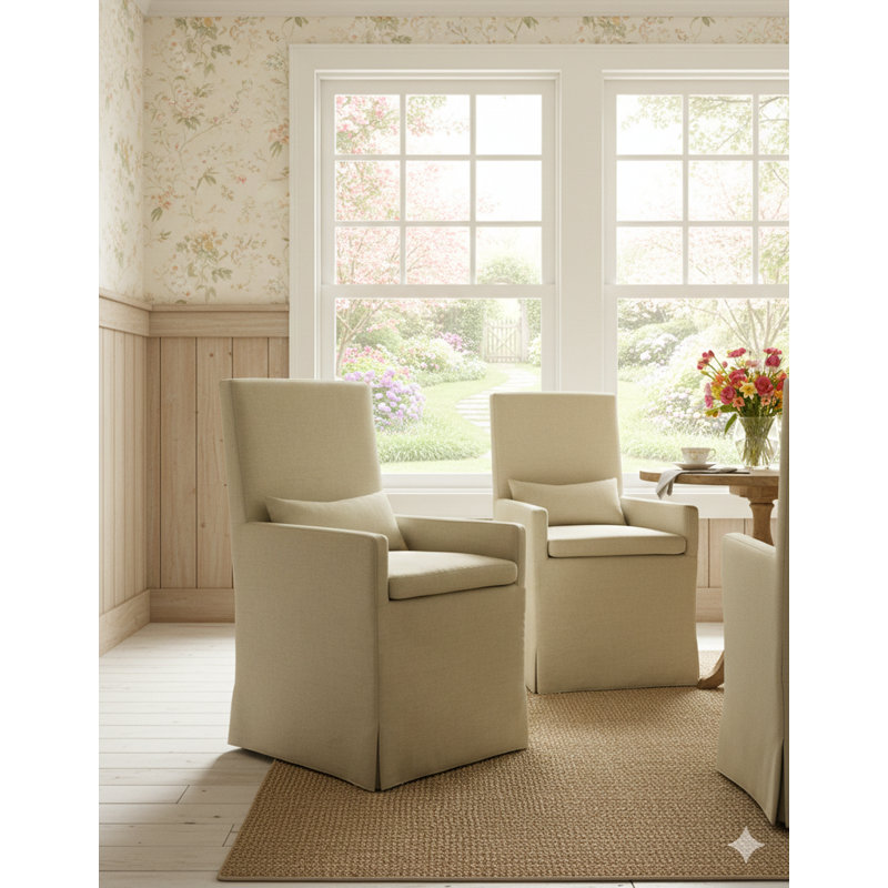 Chaise avec accoudoirs en bois massif Rina de couleur crème, Avec roulettes, Crème
