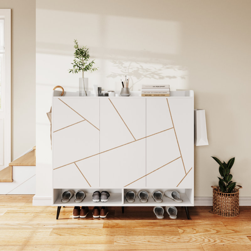 30 Pair Shoe Storage Cabinet,6-Tier Entryway Shoe Cabinet With 3 Doors